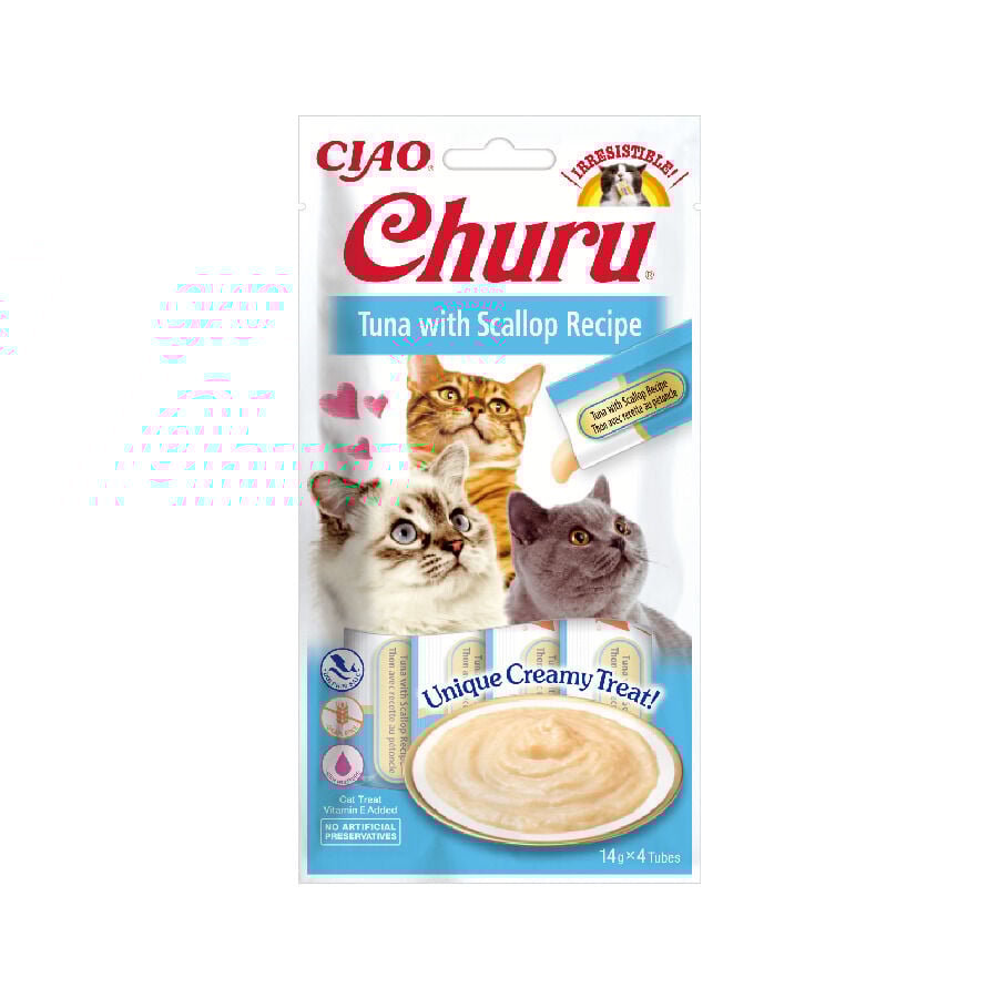 4 saquetas x 14 g Churu Snack Cremoso de Atum com Vieiras para gatos, , large Imagem n&uacute;mero 1